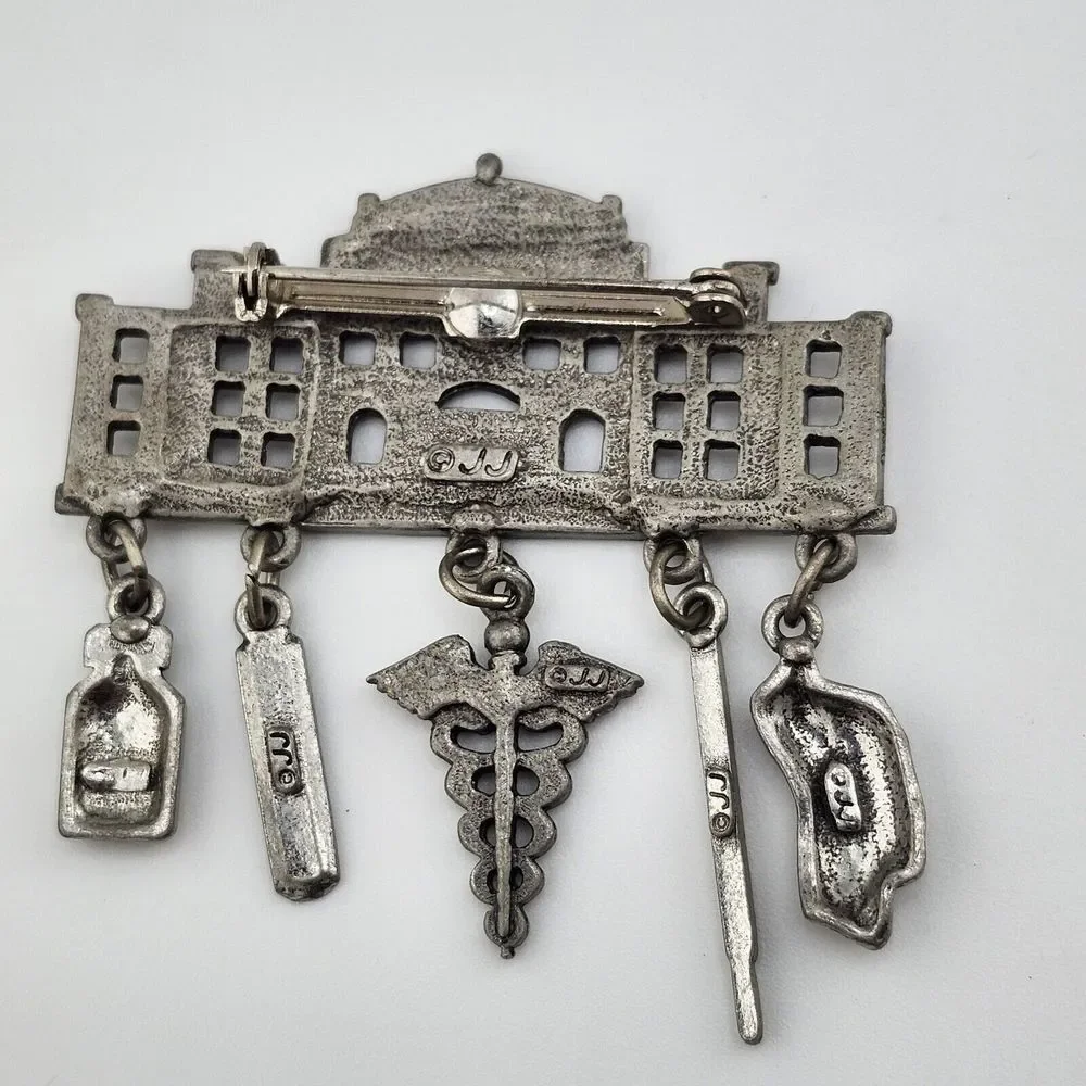 Vintage JJ Jonette Hospital Nursing Nurse Brooch Pin Pewter Tone‎ Metal